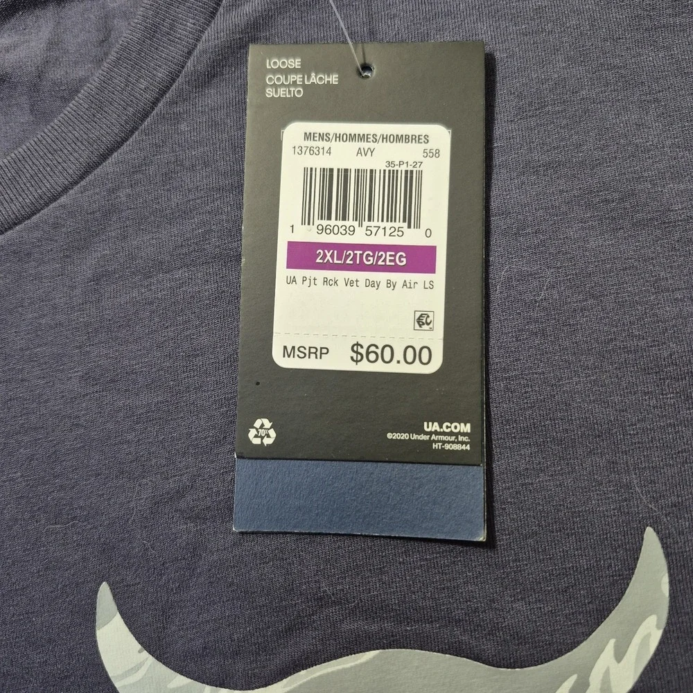 Under Armour Project Rock Shirt Mens 2XL Purple Veterans Day Gym USA Patriotic